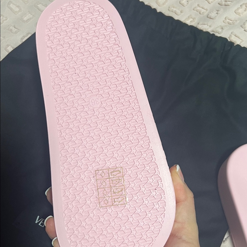 Versace Light Pink Embossed Slides - Picture 2 of 5